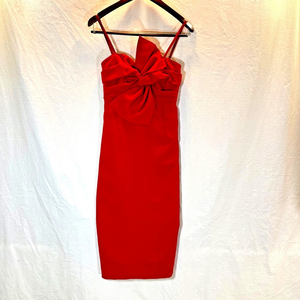 Club Monaco Klayton Dress Mela Red Sz 0 Twist Bow Cocktail $268 Retail